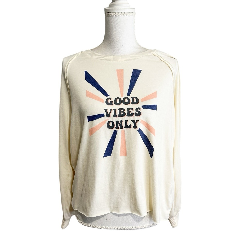 Ocean Pacific Womens Long Sleeve Tee Size Small "Good Vibes Only" Graphic